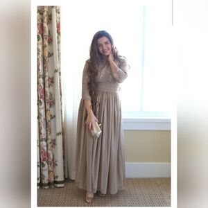 Elegant Beige Lace Evening Gown Dainty Jewells